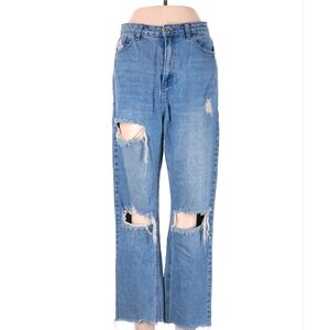 MISSGUIDED Distressed Light Wash Wide Leg Jeans
